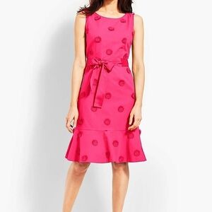 TALBOTS 3D Flower Applique Fit & Flare Magenta Pink Dress Size 4P Barbiecore